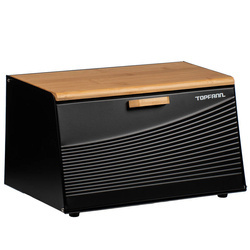 Brotkasten Brotkorb Brotbox Bambus Groß Brotbehälter Brotdose Schwarz Metall