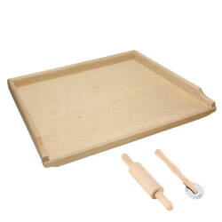 Backbrett Teigbrett Nudelbrett Arbeitsplatte Schneidebrett Küchenbrett 70x50cm + Nudelholz und Teigschneider Rad Runder